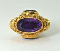 Antique 18K Yellow Gold Fob with Amethysts and Pearls