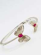925 Sterling Silver Stunning Twin Butterfly Cuff With Baguette And Round Rhinestone Cuff Bracelet