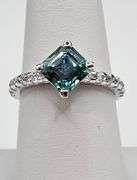 Exceptional 2.35 Ct Lab Simulated Russian Alexandrite and Diamond Asscher Cut Ring