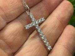 Sterling Silver Rhodium Plated 925 Cross Moissanite Pendant Necklace 16" +2"