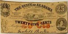 Twenty Five Cent Near Uncirculated Jan 1 1863 Series Alabama CSA Note.