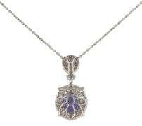 New 5.02ct Oval Tanzanite and 1.63ctw Diamond Double Frame Pendant Necklace in 14K