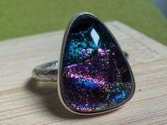 Sterling Silver 925 One of a Kind Dichroic Glass Ring Size 7.5