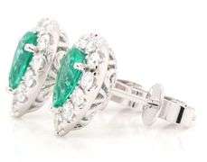 New 0.99ctw Pear Emerald and 0.75ctw Diamond Frame Stud Earrings in 14K