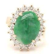 14kt Yellow gold Green Jade and diamond ring