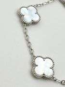 18KT White Gold Handcrafted Five Clover White Mother Of Pearl Bracelet