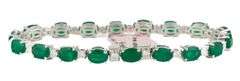 New 12.0ctw Oval Emerald and 1.55ctw Diamond Tennis Bracelet in 14K