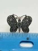 925 Sterling Silver Vintage Marcasite Crystal Butterfly Ring