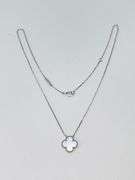 18KT White Gold Handcrafted Single Clover White Mother of Pearl Pendant Necklace