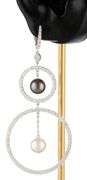 4.95ctw Diamond and Pearl Double Open Circle Dangle Earrings in 18K