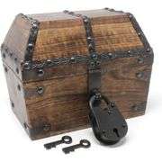 Solid Wood Pirate Treasure Chest with Iron Lock & Skeleton Keys