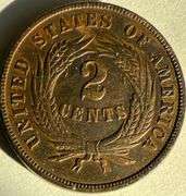 1865 Fancy Five Near Unc Two Cent Piece