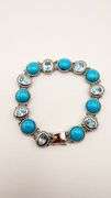 925 Sterling Silver EA Signed Turquoise and Blue Topaz Bracelet