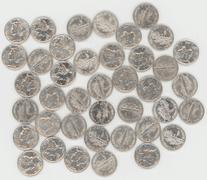 Nice lot of 40 assorted Mercury Dimes in AU/BU conditions