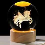3D Unicorn Crystal Ball with LED Wooden Base