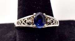 Blue Sapphire and CZ Gemstone Ring in Sterling Silver
