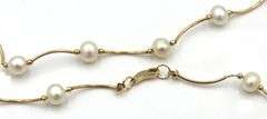 14kt Yellow gold pearl and gold Tubular link station necklace