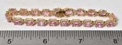 Delightful 10K Yellow Gold Pink CZ Gemstone Bracelet