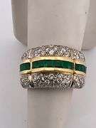 CERTIFIED 18K YELLOW GOLD LADIES  DIAMOND AND EMERALD RING / BAND