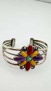 925 Sterling Silver Carolyn Pollack Multi-Gemstone Cuff Bracelet