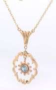 10KT Yellow Gold With Blue Topaz Dangle Pendant With Chain