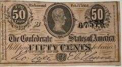 Fifty Cent  Circulated  Feb 17 1864 Series Confederate States Note