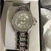 Sparkling Silver-Tone Rhinestone Bracelet Watch