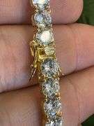 Gold Plated 925 Sterling Silver Round Clear CZ Link Chain Bracelet 5mm New 8"