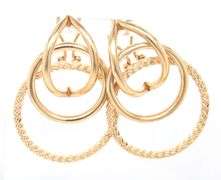14kt Yellow gold triple circle door knocker hoop earrings