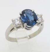 GIA Certified Blue Sapphire & Diamond Three Stone Ring