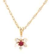 14kt Yellow gold ruby and diamond pendant on chain