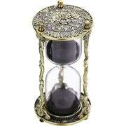 Mandala Hourglass Engraved Brass and Iron Sand Timer with Crystals