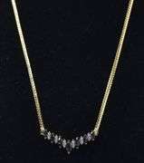 Admired 14K Yellow Gold Blue Sapphire and Diamond Pendant Necklace