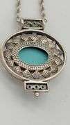 925 Sterling Silver Vintage Southwestern Style Turquoise And pearl Pendant With Rope chain