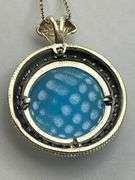 925 Sterling Silver Round Blue Pendant With Crystal Pave Details and Chain