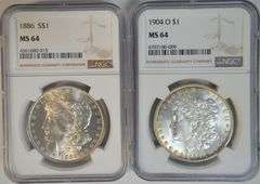 Near Gem BU 1886 & 1904-O Morgan Silver Dollars. NGC MS64