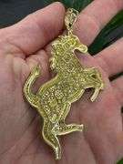 Two-Tone Gold & Silver Plated 925 Sterling Silver Iced Out Horse