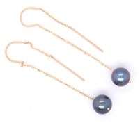 14kt Yellow Gold Grey Pearl Threader Dangle Earrings
