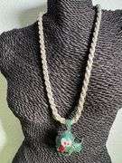 925 Sterling Silver Iced Out Dog Green Black & Clear CZ w/ Italian 7.5mm 22" Solid Rope Chain