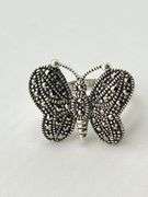 925 Sterling Silver Vintage Marcasite Crystal Butterfly Ring
