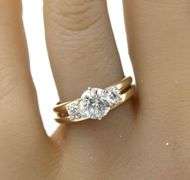 14kt Yellow gold 1.06ct Enhanced and 0.20ctw side diamond engagement set ring