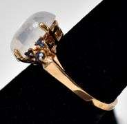 Stunning 10K Yellow Gold Moonstone Gemstone Ring with Blue Sapphire Gemstone Accents
