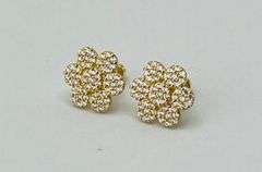 14KT Yellow Gold Flower Cluster Cubic Zirconia Stud Earrings