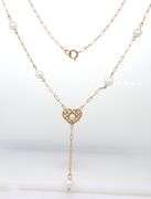 14kt Yellow gold pearl station heart lariat necklace