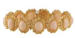 Vintage Angel Skin Coral Filigree Frame Station Bracelet in 18K