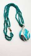 925 Sterling Silver Turquoise Pendant With bead Chain Necklace