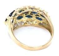 14kt Yellow gold 3 row marquise sapphire and diamond ring