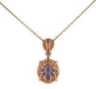New 5.60ct Oval Tanzanite and 1.65ctw Diamond Double Frame Pendant Necklace in 14K