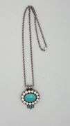 925 Sterling Silver Vintage Southwestern Style Turquoise And pearl Pendant With Rope chain