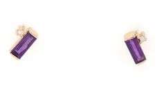 14KT Yellow gold baguette amethyst and diamond accent stud earrings